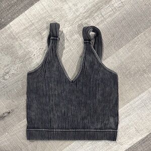 NWT Zenana Ribbed V-Neck Knit Crop Top/Bra - Distressed Black